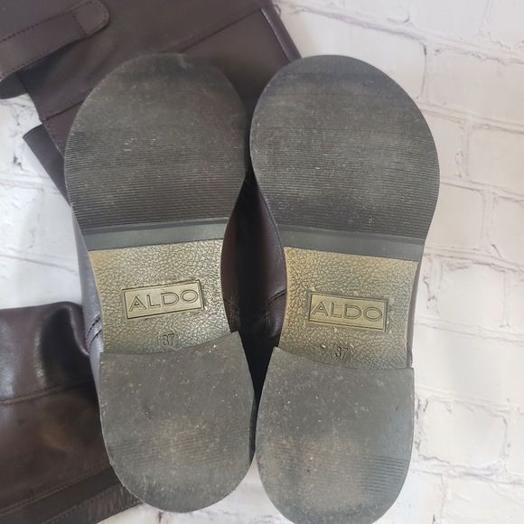 Aldo Tall Riding Boots Brown Leather Zippered Pull On Womens Size 37 US Size 6.5 - Picture 8 of 9